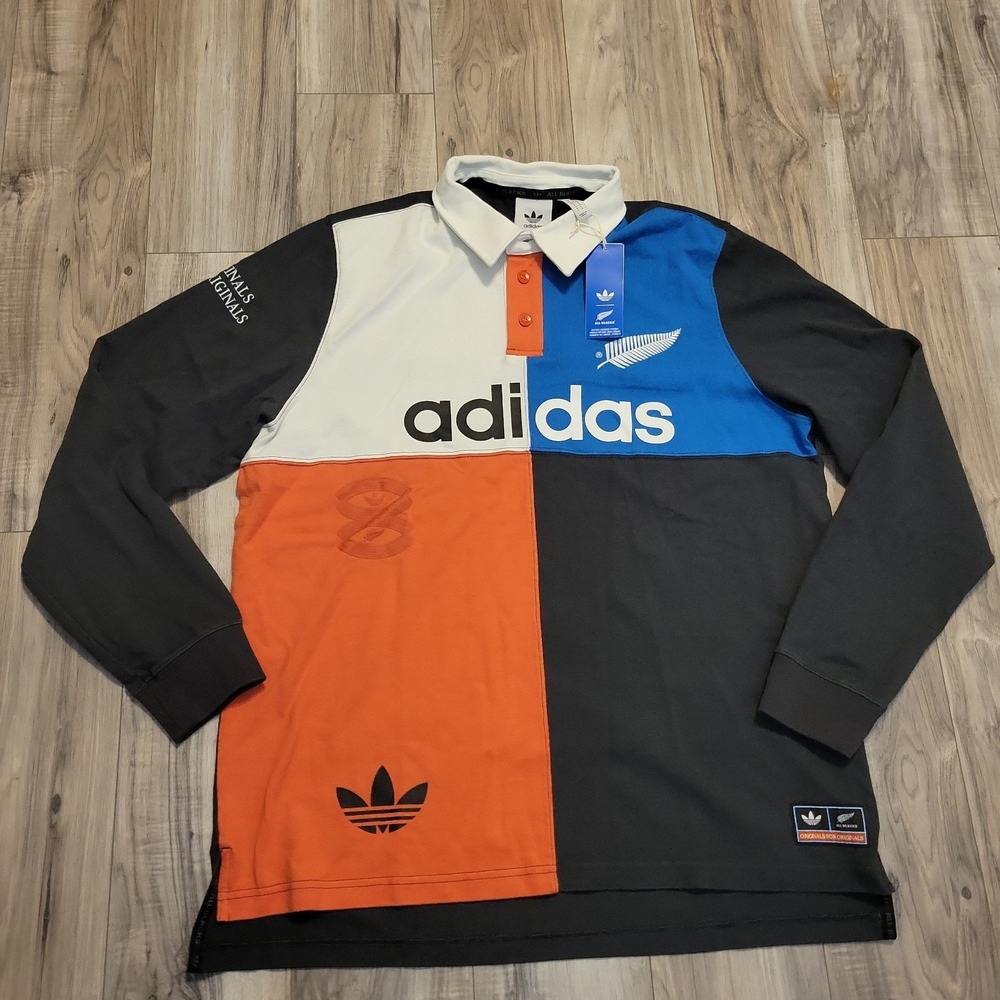 Adidas All Blacks Heritage Rugby Polo  Large Multi Colorblock L/S $100 NWT